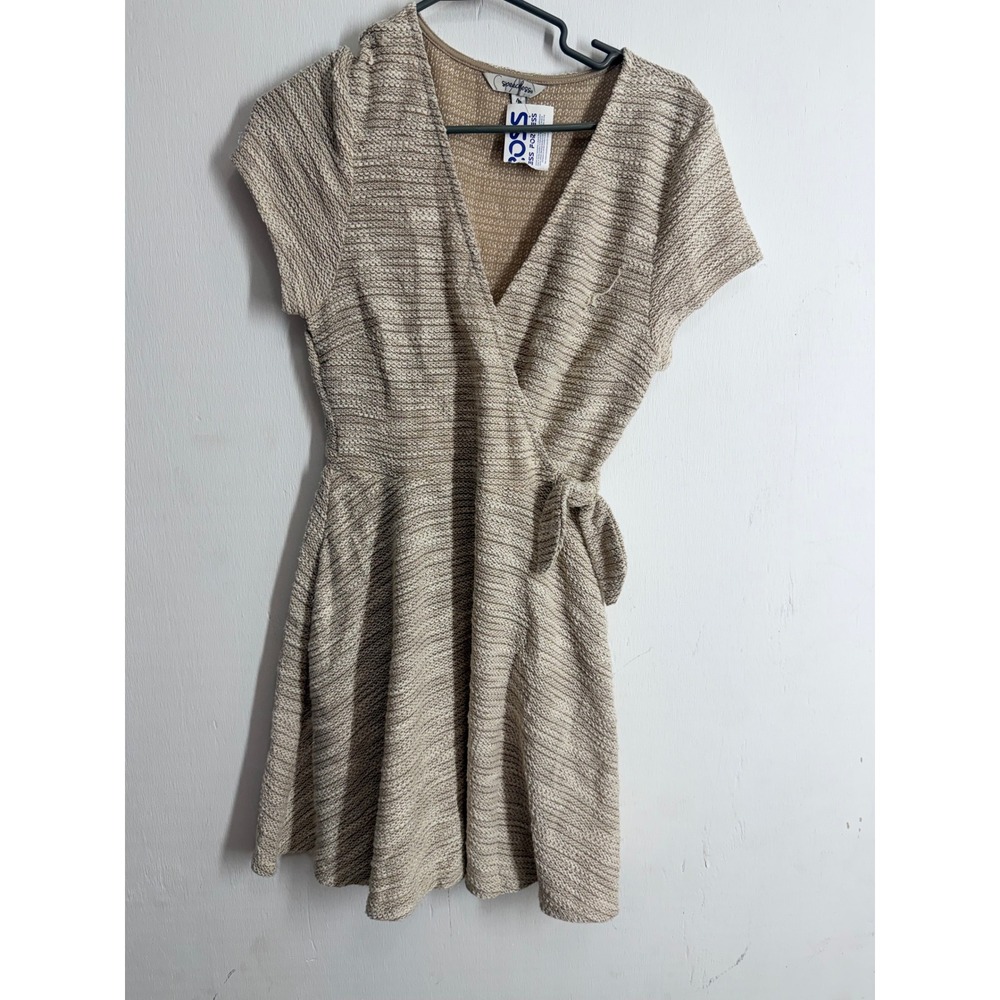 Speechless Womens Beige Marled Knit Faux Wrap Mini Dress Short Sleeve Size M